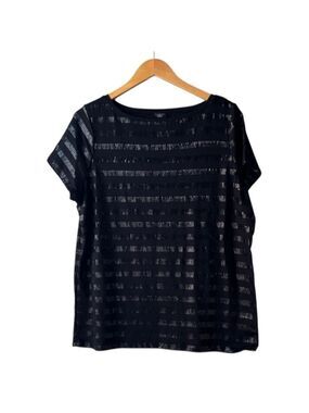Talbots Black Sequin Striped Short Sleeve Top 1X